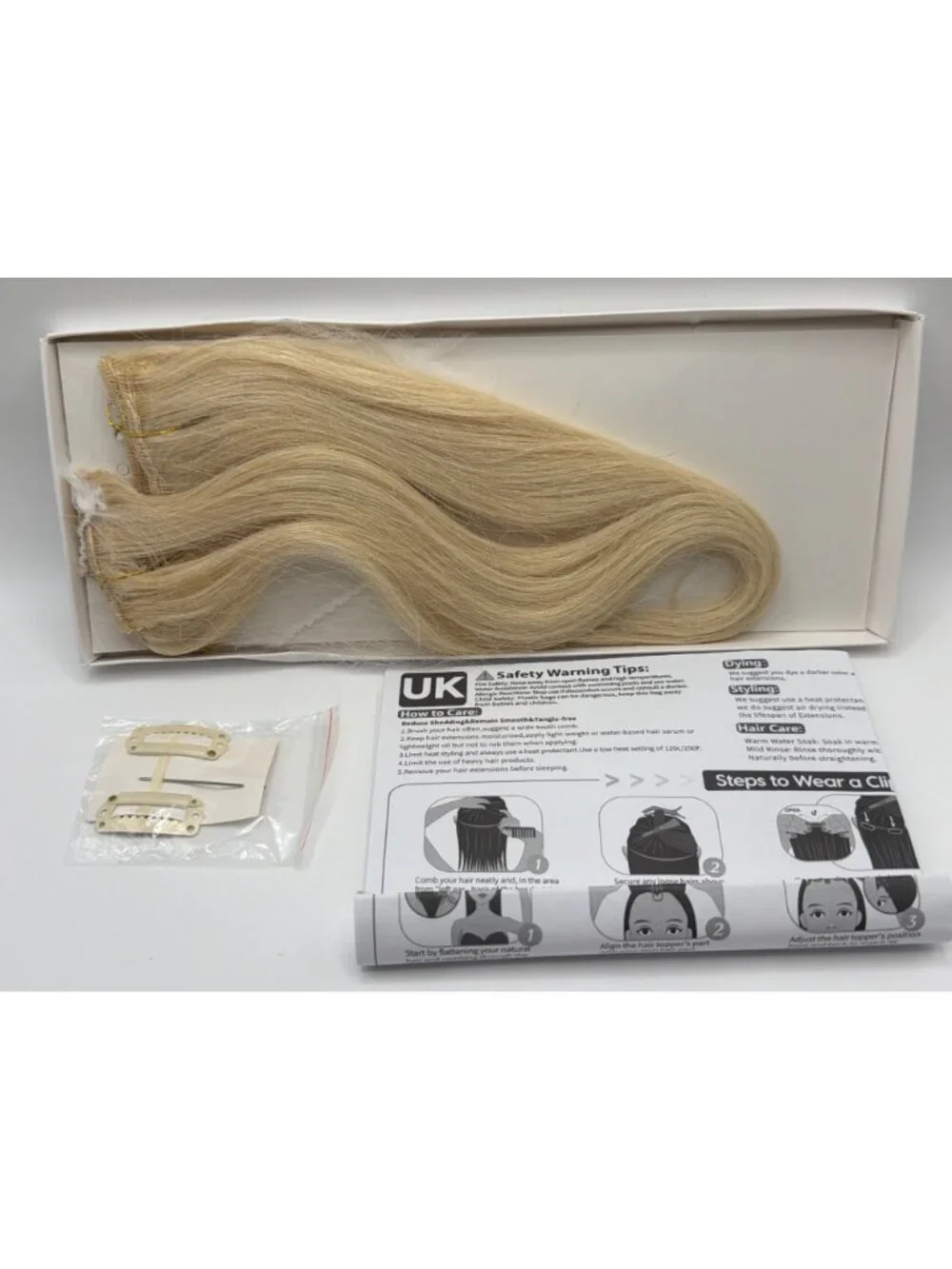 6pcs Hairro Platinum Blonde Clip-In Hair Extensions Wavy Texture Lace Weft Stron